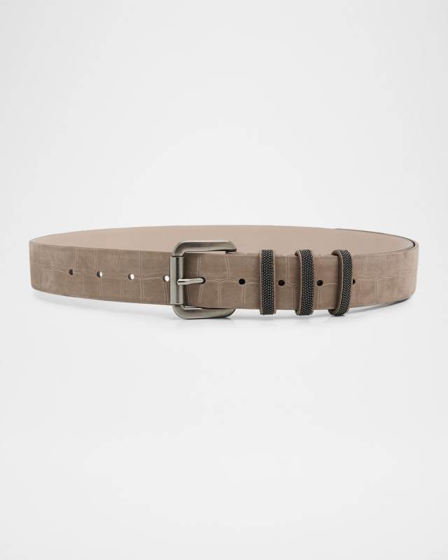 Monili Croc-Embossed Leather Belt